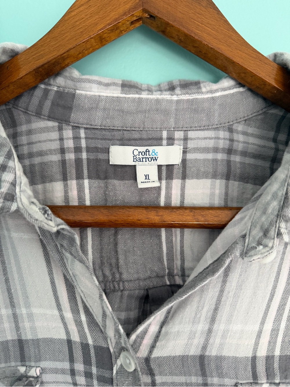 Croft & Barrow Plaid Flannel Shirt Gray Cotton XL - Picture 5 of 5